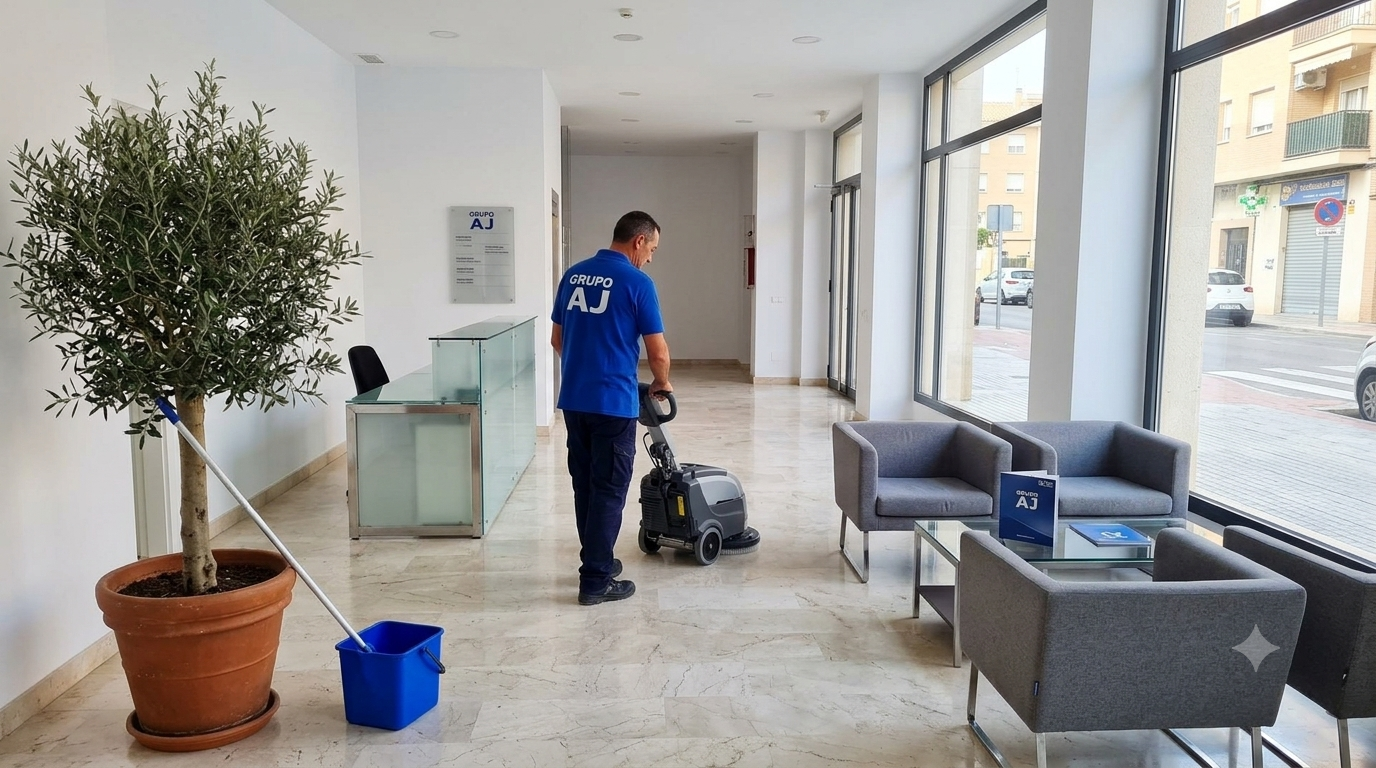 Personal de limpieza en oficina